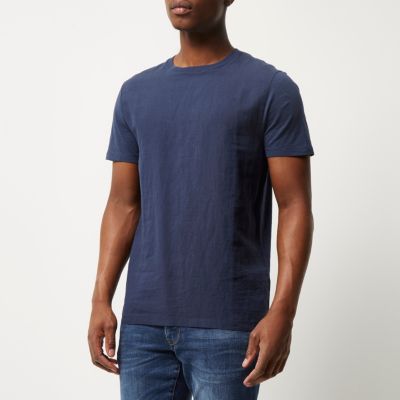 Navy woven front t-shirt